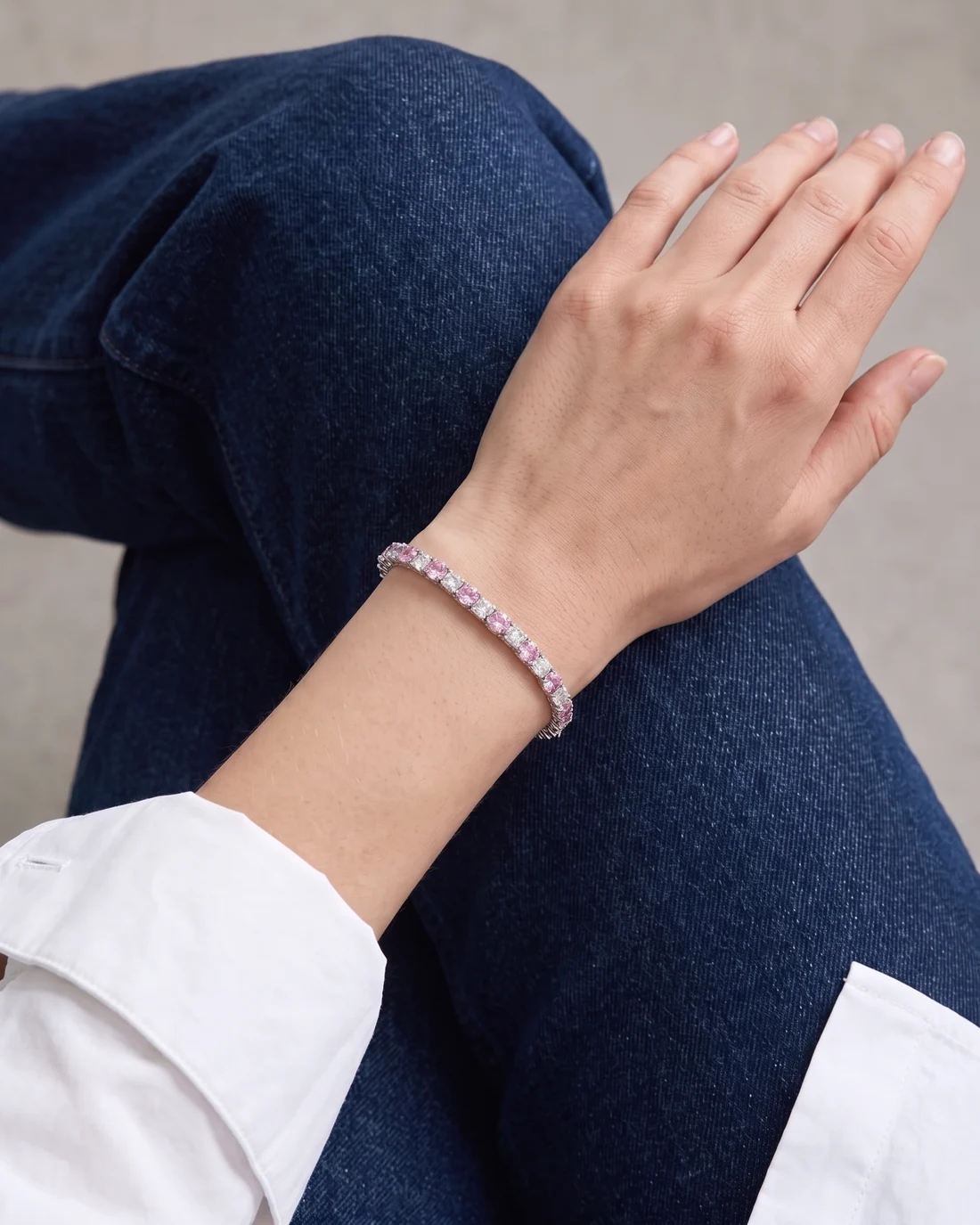 ORTIGAS Pink and Diamond Line bracelet, worn on the wrist