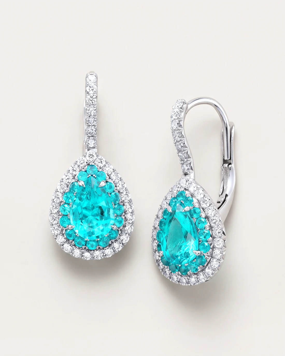 ORTIGAS Paraiba Pear Drops earrings, front view