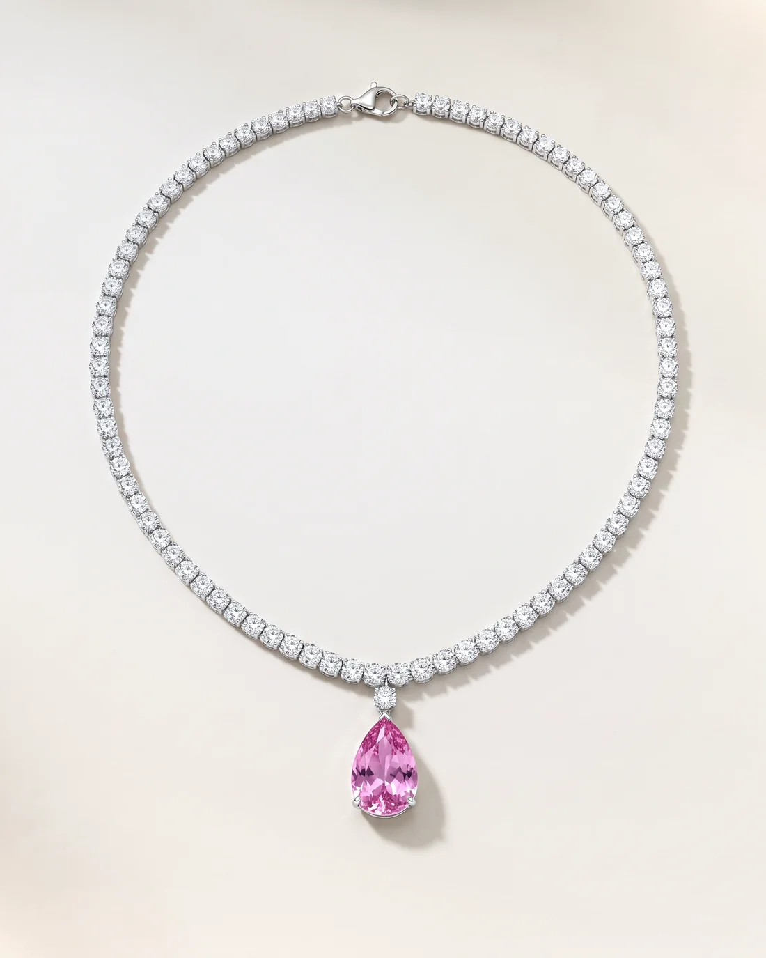 ORTIGAS Pink Pear Riviere necklace, front view