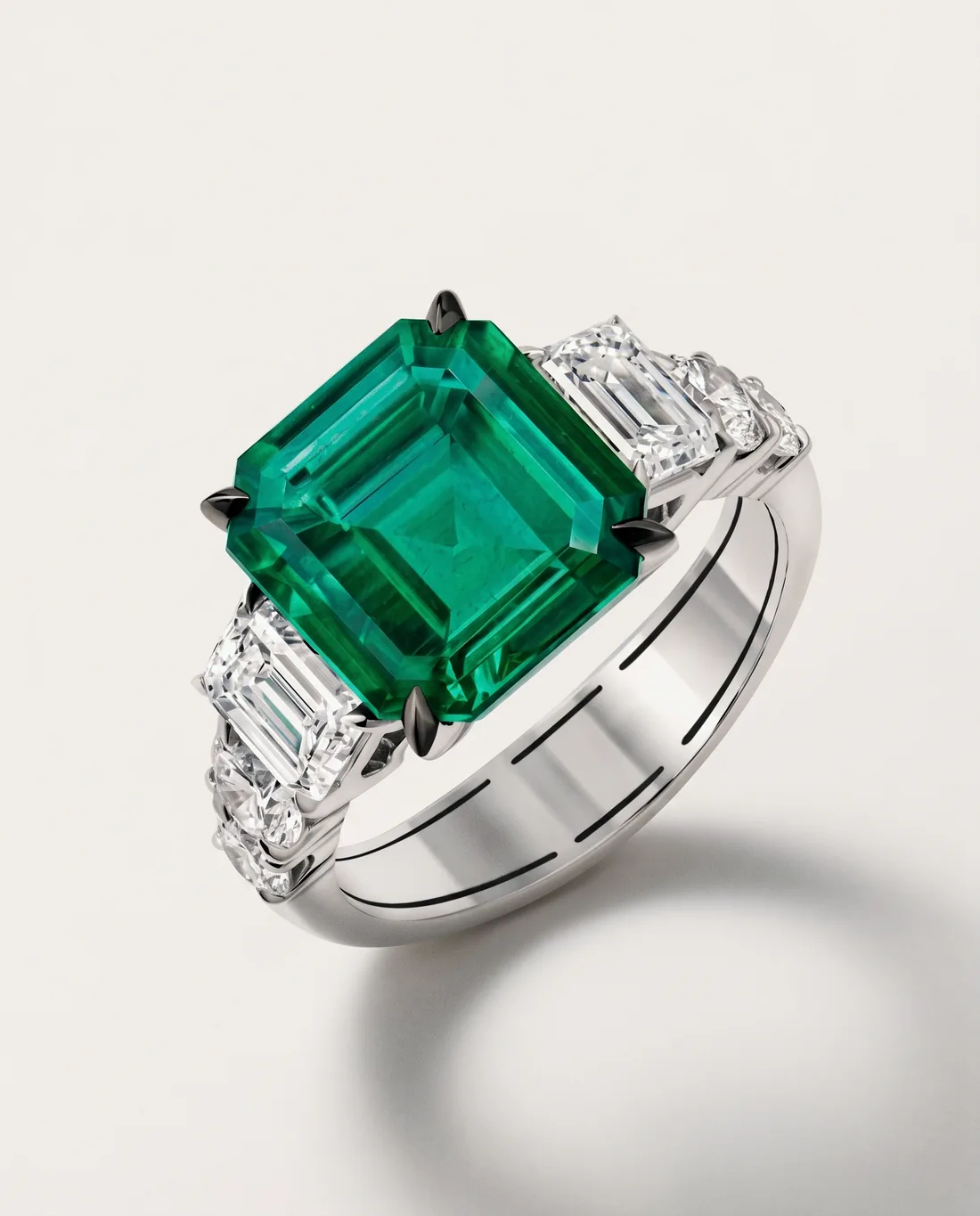 ORTIGAS Emerald Baguette ring, front view