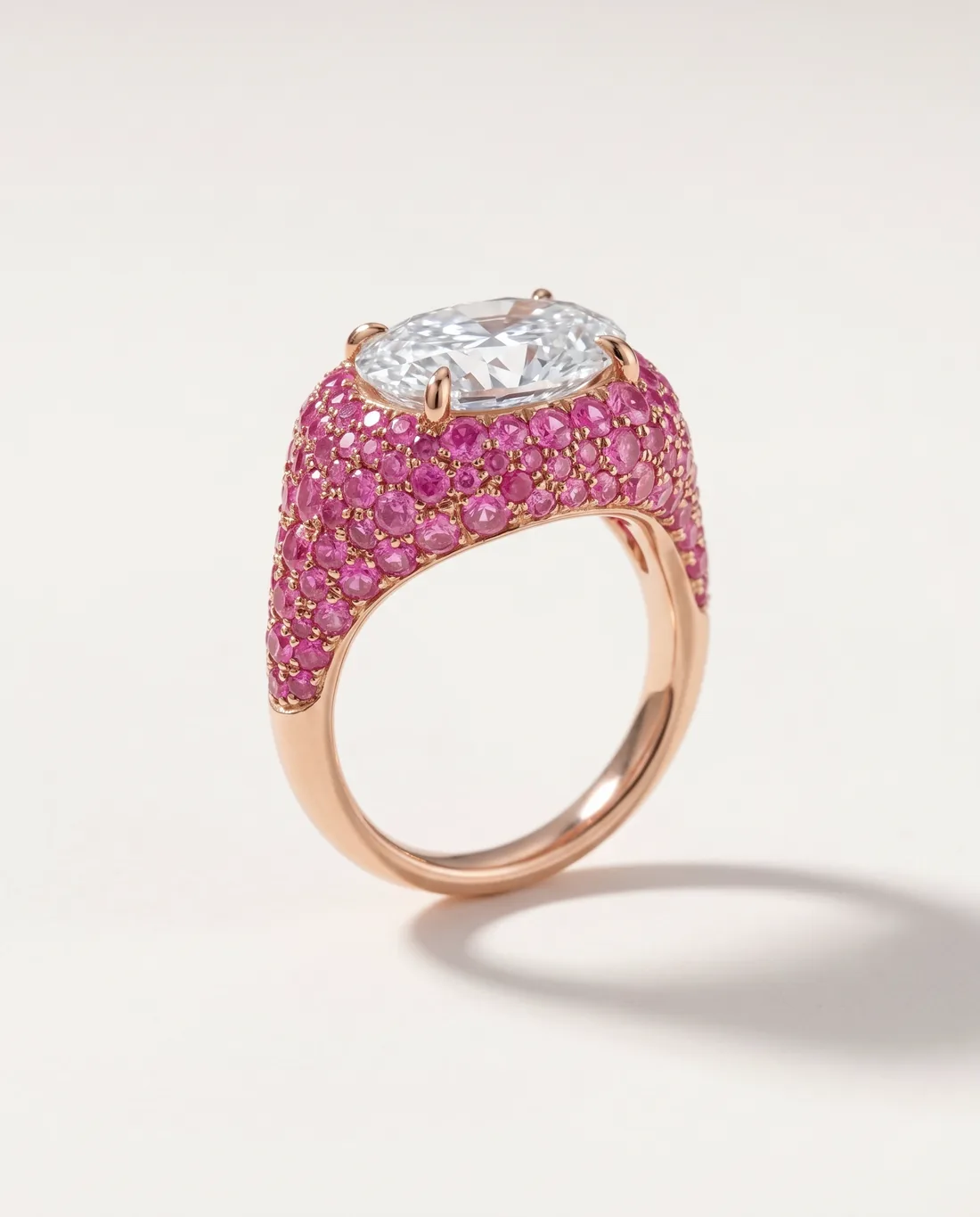 ORTIGAS Pink Sapphire Dome ring, three-quarter view