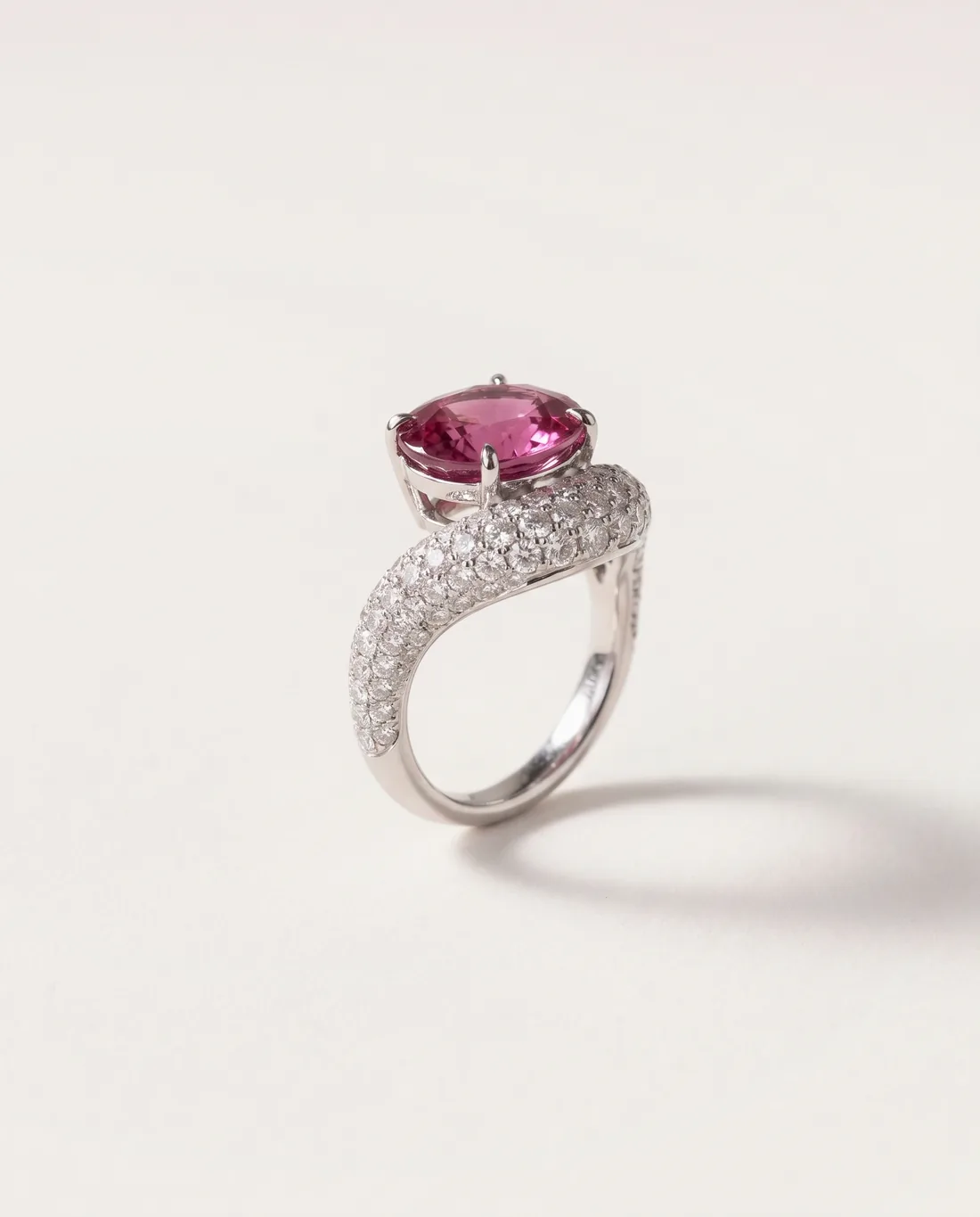 ORTIGAS Pink Wave ring, three-quarter view
