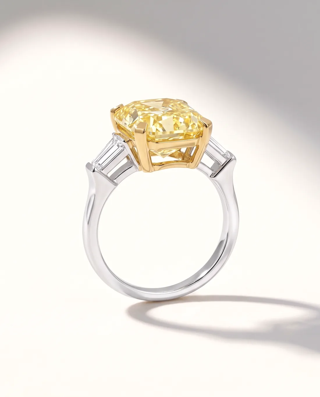 ORTIGAS Yellow Cushion ring, three-quarter view